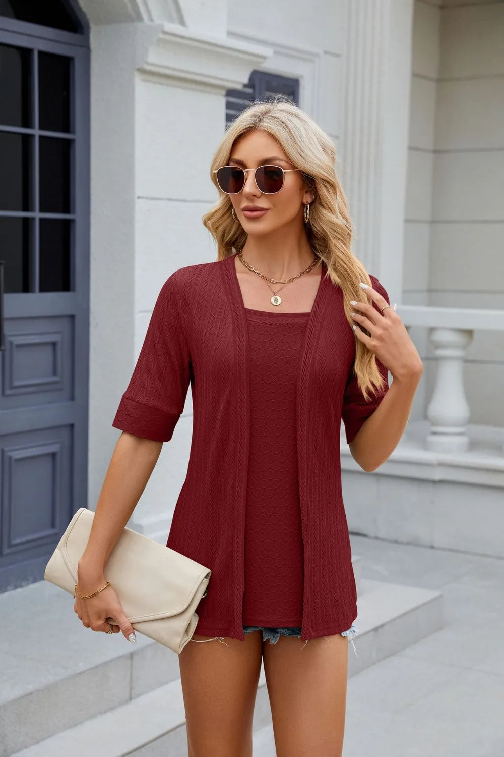 Square Neck Short Sleeve Blouse