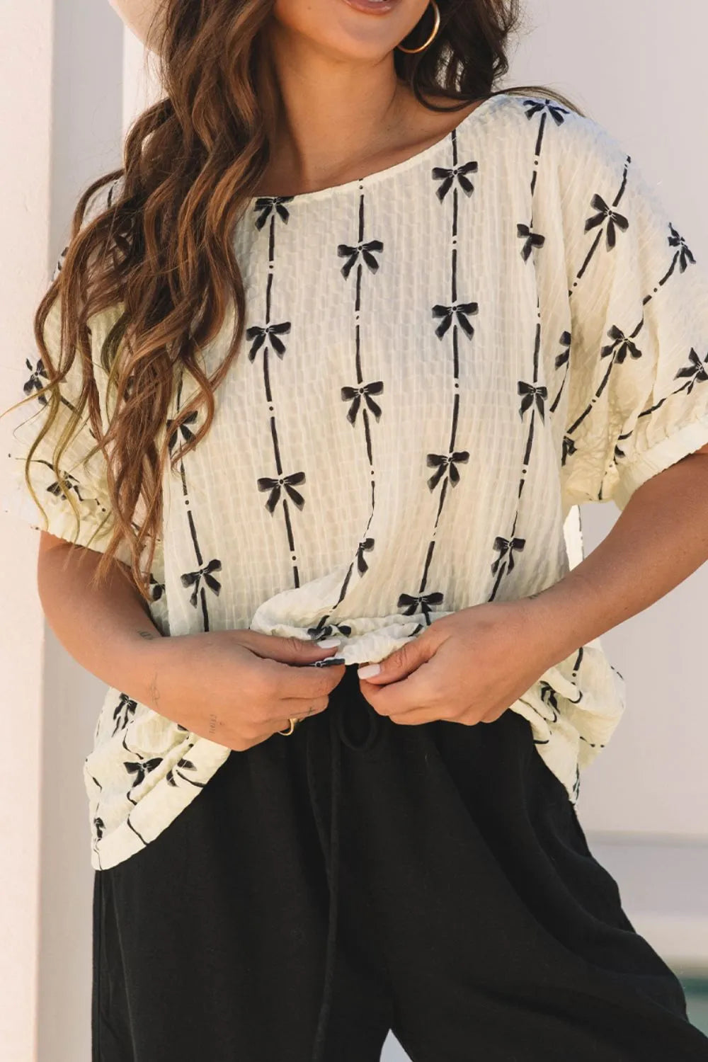 Bow Print Short Sleeve Top