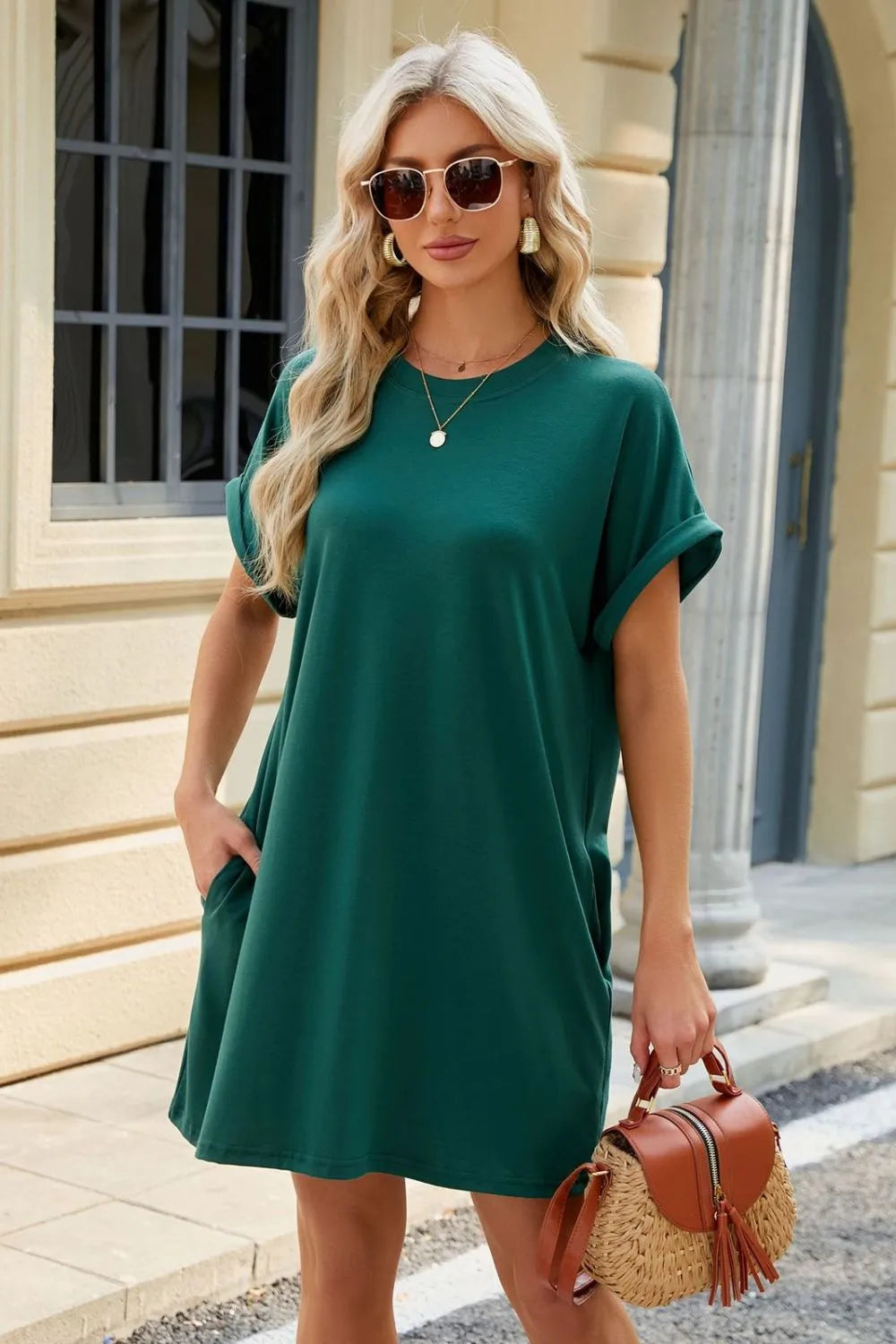 Short Sleeve Mini Dress with Pockets